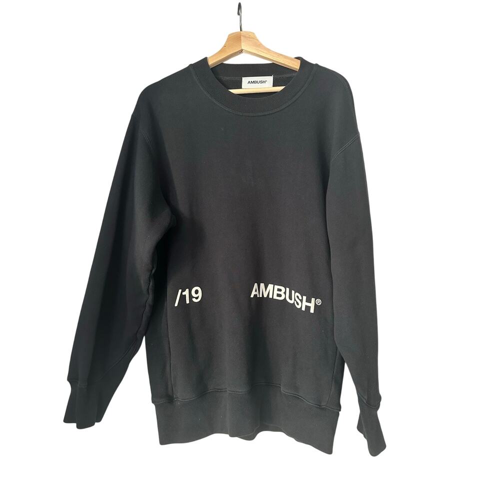 AMBUSH BLACK '19 LOGO Black Crewneck Sweatshirt Size 2